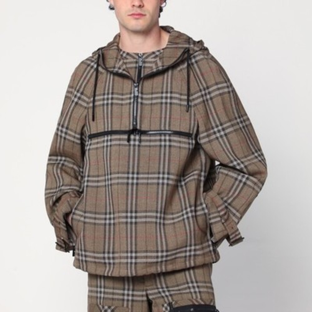 Burberry Silk Blend Check Pattern Half-Zip Jacket Men's S Brush IP Check L/S